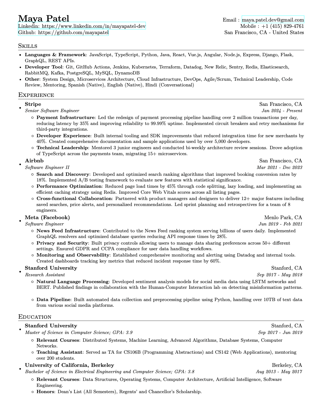 Original resume before tailoring